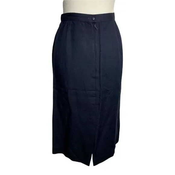 Vintage 80s Louis Feraud Top Skirt Set 12 Navy Blue Linen Silk Stripe - Picture 8 of 9